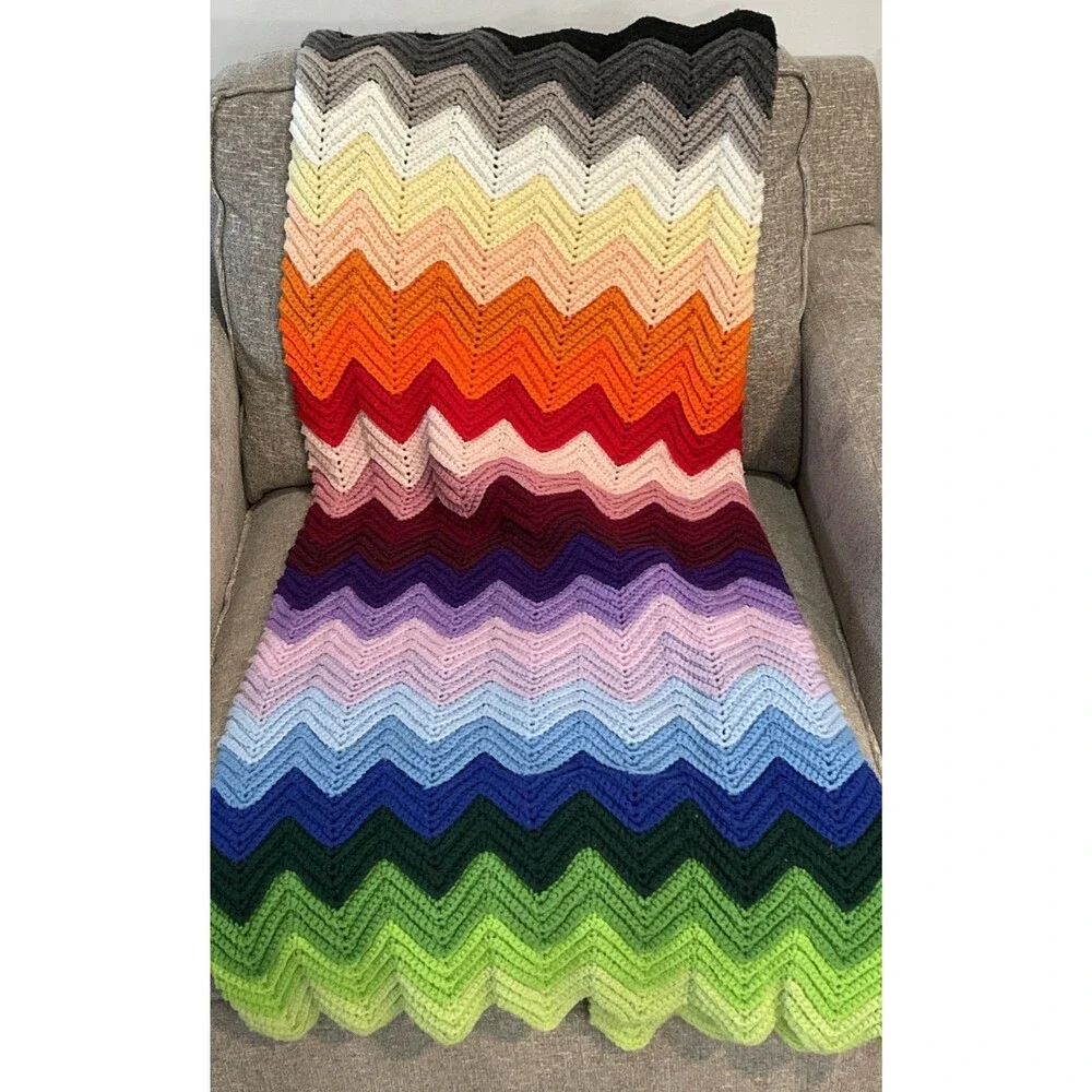Crocheted Blanket Handmade Throw Blanket Multicolor Lap Blanket 56 x 38